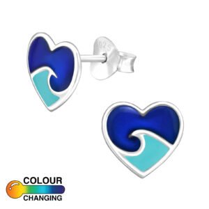 Wave Heart - 925 Sterling Silver Ear Studs